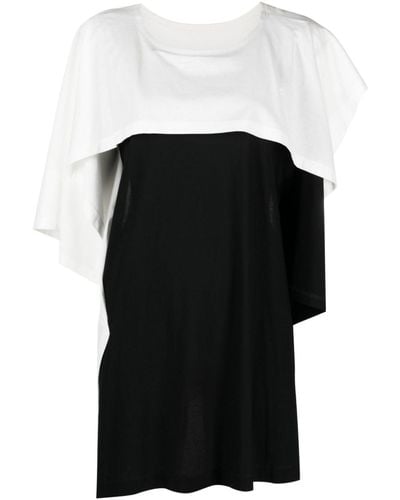 Issey Miyake T-shirt drapé à design bicolore - Noir