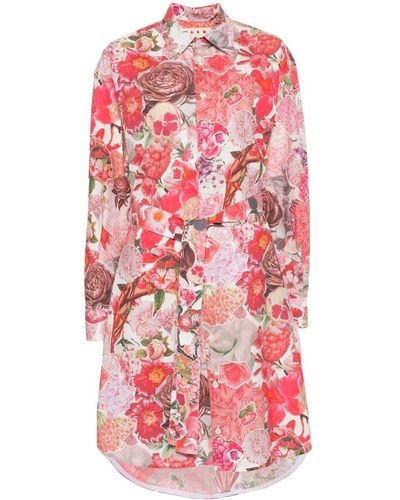 Marni Floral-print Shirt Dress - レッド
