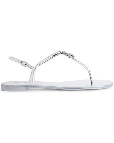 Giuseppe Zanotti Melissie Crystal-embellished Metallic-leather Flat Sandals - White