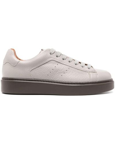 Doucal's Tumbled Leather Trainers - White