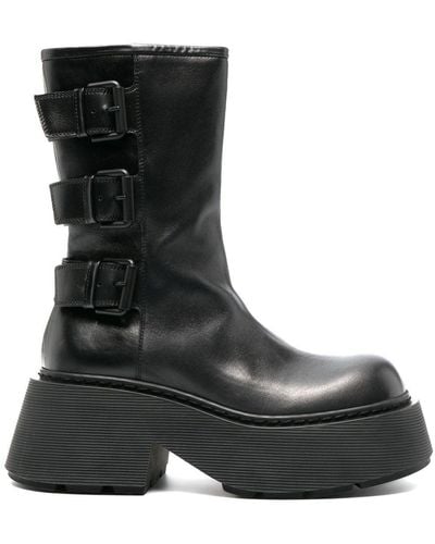 Vic Matié Buckled Leather Platform Boots - Black