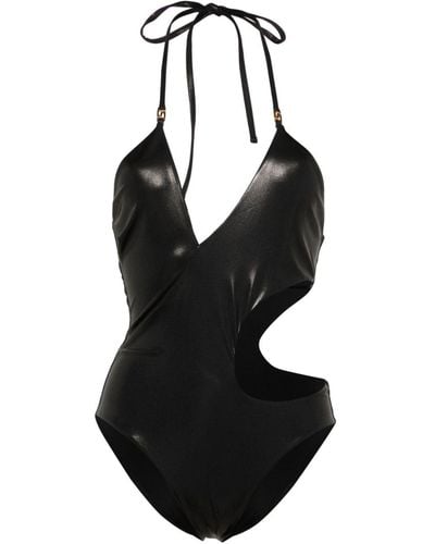 Versace Greca Cut-out Halterneck Swimsuit - Black