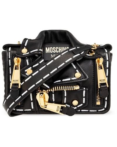 Moschino Biker Jacket Leather Shoulder Bag - Black