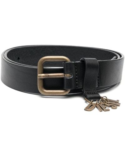 DIESEL D-vina Logo-charm Leather Belt - Black