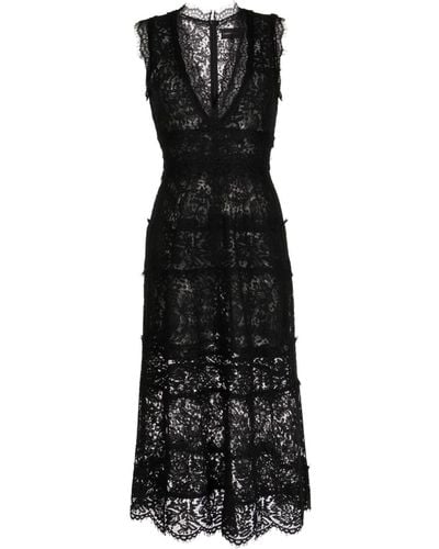 Cynthia Rowley Paneled Floral-lace Flared Dress - Black