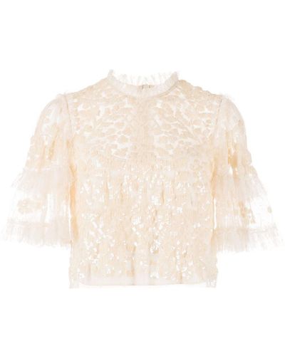 Needle & Thread Aurelia Sequin-embellished Blouse - Natural