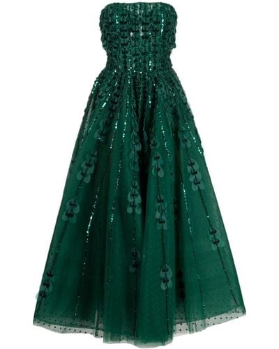 Saiid Kobeisy Heart-appliqué Beaded Tulle Dress - Green