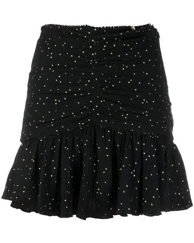 Nissa Polka-dot Stud-embellished Cotton Skirt - Black
