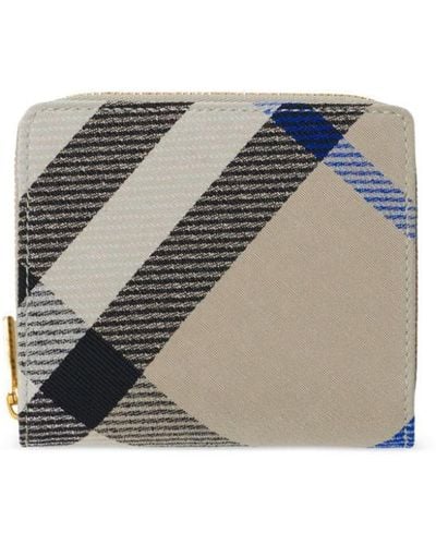 Burberry Checkered Leather Wallet - Grey