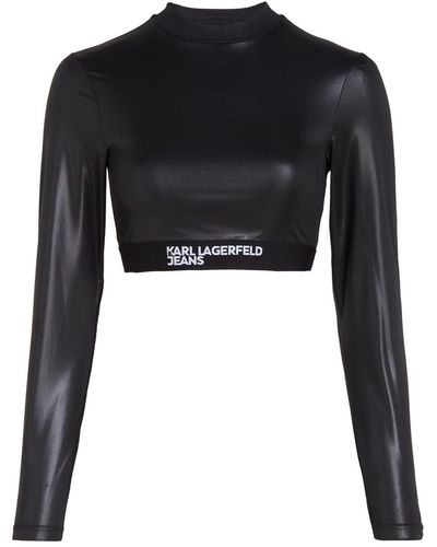 Karl Lagerfeld ロゴヘム クロップドトップ - ブラック