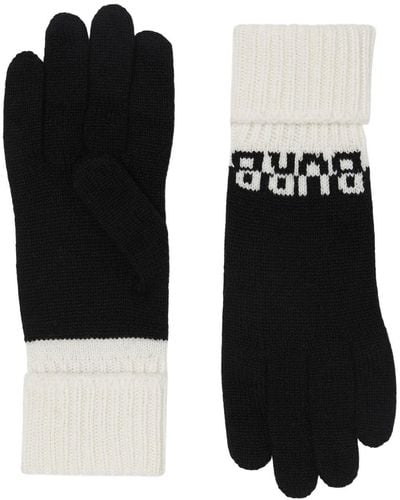 Burberry Logo Intarsia Two-tone Cashmere Gloves - Black