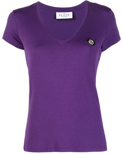 Philipp Plein Logo-patch V-neck T-shirt - Purple