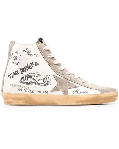 Golden Goose Sneakers alte con stampa Francy Journey - Bianco