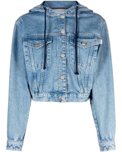 Moschino Cropped-Jeansjacke mit Kapuze - Blau