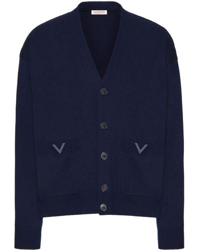 Valentino Garavani V-detail Wool Cardigan - Blue