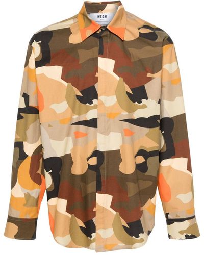 MSGM Camicia con stampa camouflage - Marrone