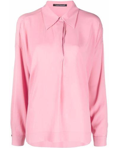 Luisa Cerano Drape Half Button-up Blouse - Pink