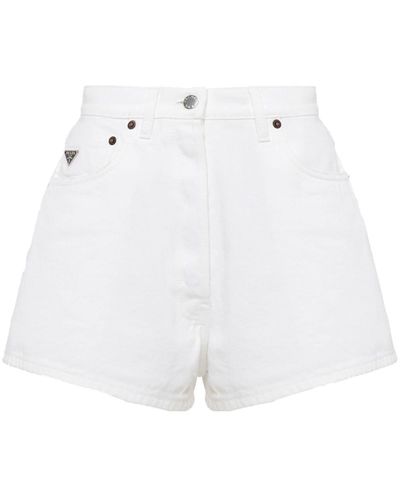 Prada Short en jean à patch logo - Blanc