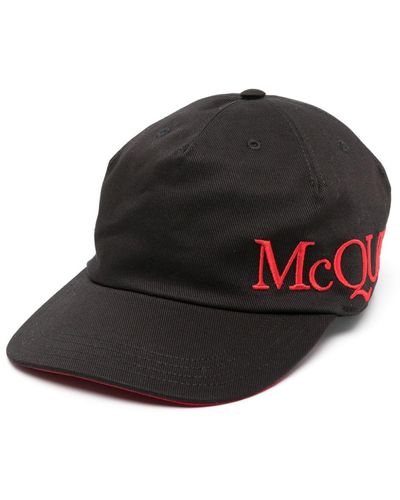 Alexander McQueen Casquette en coton à logo brodé - Noir