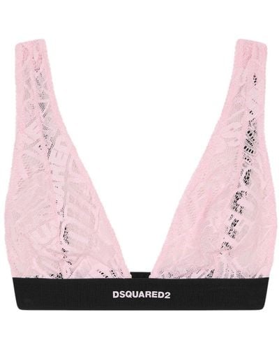 DSquared² Logo-embroidered Lace Bra - Pink