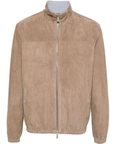 Eleventy Zipped-up Leather Jacket - Natural