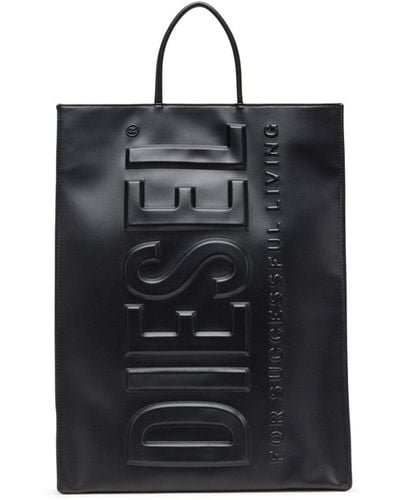 DIESEL Dsl 3D L-Große Tote-Tasche aus PU mit Logo-Prägung - Schwarz