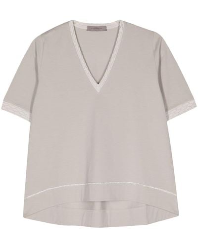 D.exterior Lurex-trim Jersey T-shirt - White
