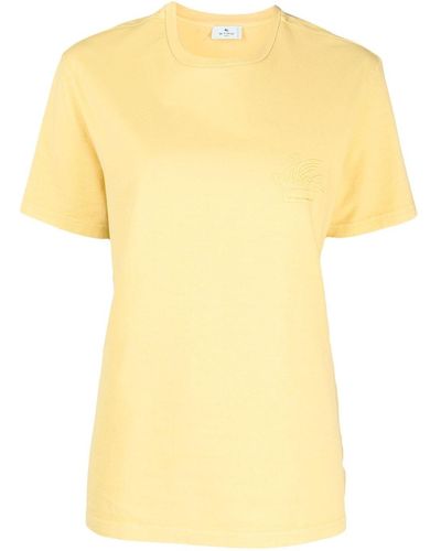 Etro Logo-embroidered Cotton T-shirt - Yellow