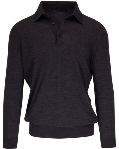 Kiton Long-sleeve Wool Polo Sweater - Blue