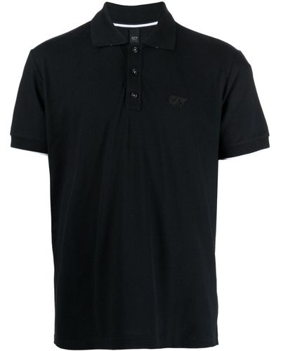 Alpha Tauri Logo-appliqué Piqué Polo Shirt - Black