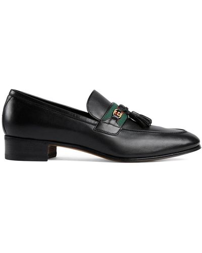 Gucci 624720 1066 Shoes Calf-skin Leather With Web And Interlocking G Tassels Loafers (GGM1721) - Black