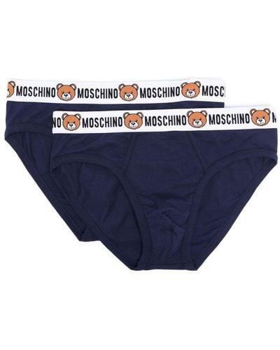 Moschino Teddy Bear Logo-trim Brief Pack (pack Of Two) - Blue