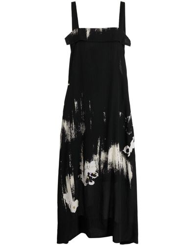 Y's Yohji Yamamoto Midi-jurk Met Bloemenprint - Zwart