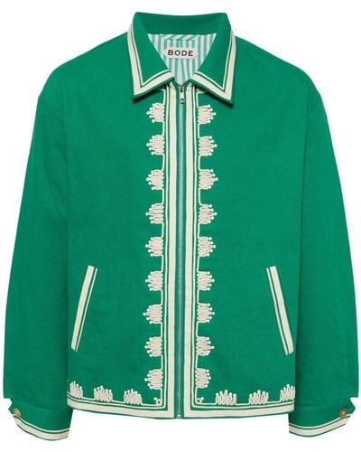 Bode Ripple-appliqué Zip-up Shirt Jacket - Green
