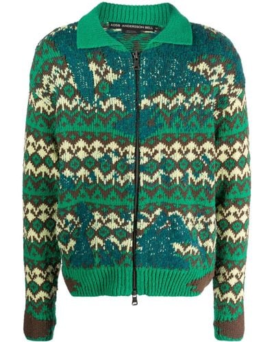 ANDERSSON BELL Submerge Intarsia-knit Cardigan - Green