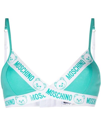 Moschino Flocked Logo-bands Cotton Bra - Blue