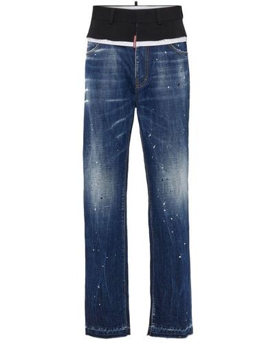 DSquared² Paint Splatter-detail Washed Denim Jeans - Blue