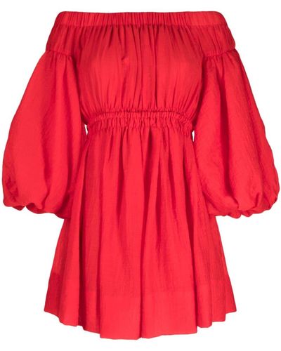 Rejina Pyo Schulterfreies Kleid mit Puffärmeln - Rot
