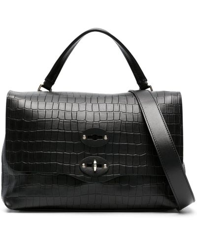 Zanellato Postina Crocodile-embossed Leather Bag - Black