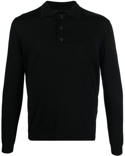 Low Brand Fine-knit Merino Wool Polo Shirt - Black
