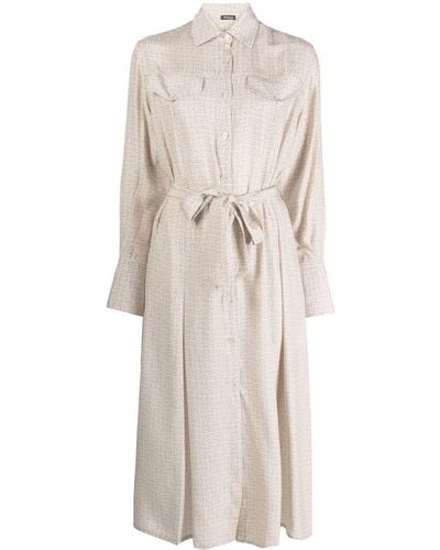 Kiton Waist-tied Silk Shirt Dress - Natural