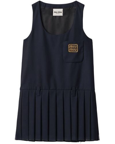 Miu Miu Batavia Geplooide Mini-jurk - Blauw