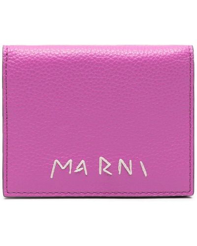 Marni Logo-embroidered Leather Wallet - Purple
