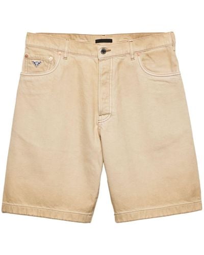 Prada Faded-effect Denim Shorts - Natural