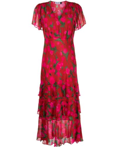RIXO London Robe longue Gilly en soie a fleurs - Rouge