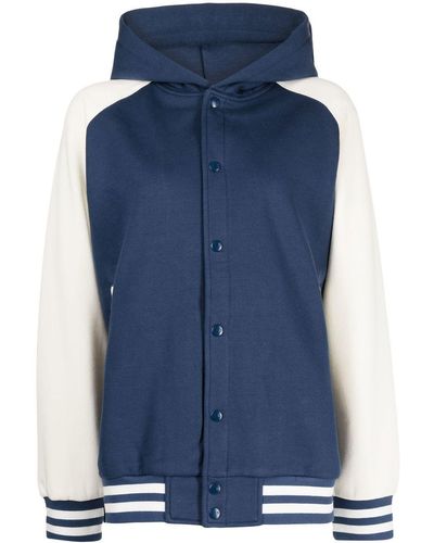 Izzue Embroidered-logo Hooded Bomber-jacket - Blue