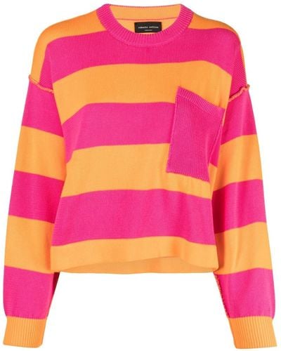 Roberto Collina Striped Drop-shoulder Cotton Sweater - Pink