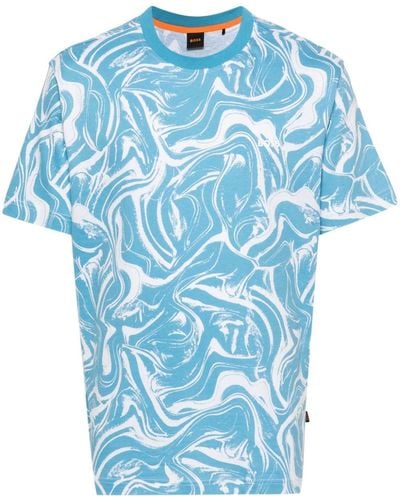 BOSS Abstract-print Cotton T-shirt - Blue