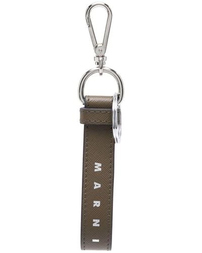 Marni Porte-clés en cuir à logo imprimé - Blanc