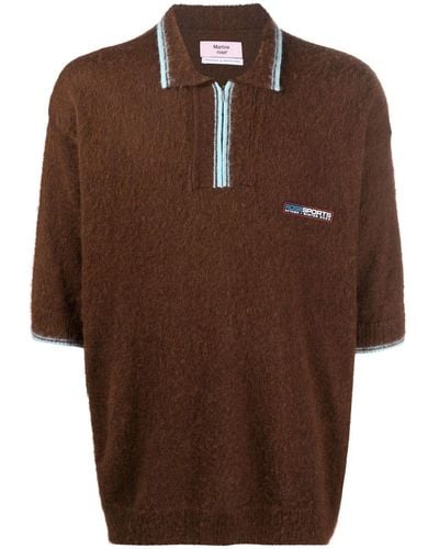 Martine Rose Logo-patch Knitted Polo Shirt - Brown